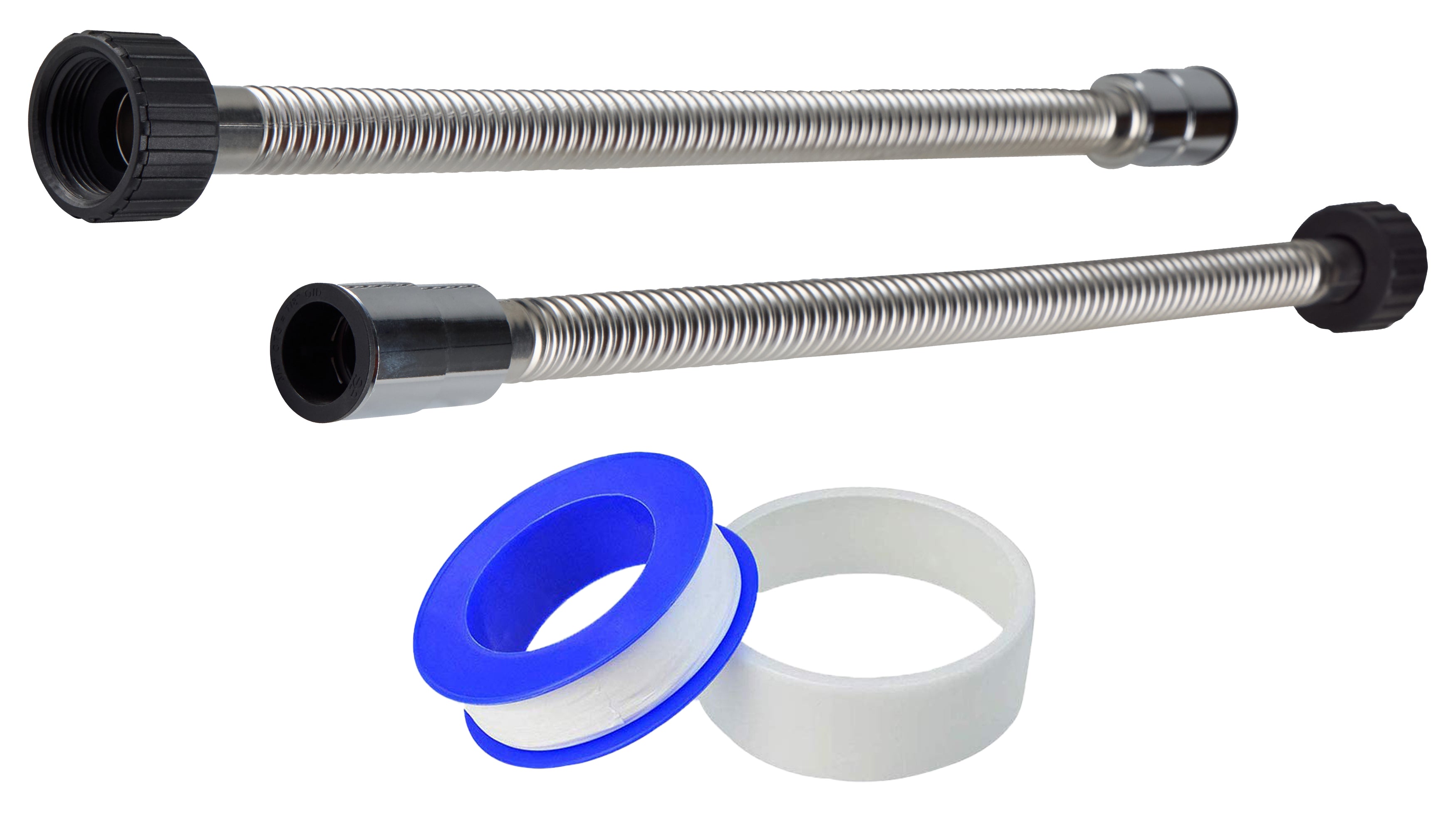 Installation kit with stainless flex lines and fittings for Truly Soft, Salt Free, and Chlorine water systems