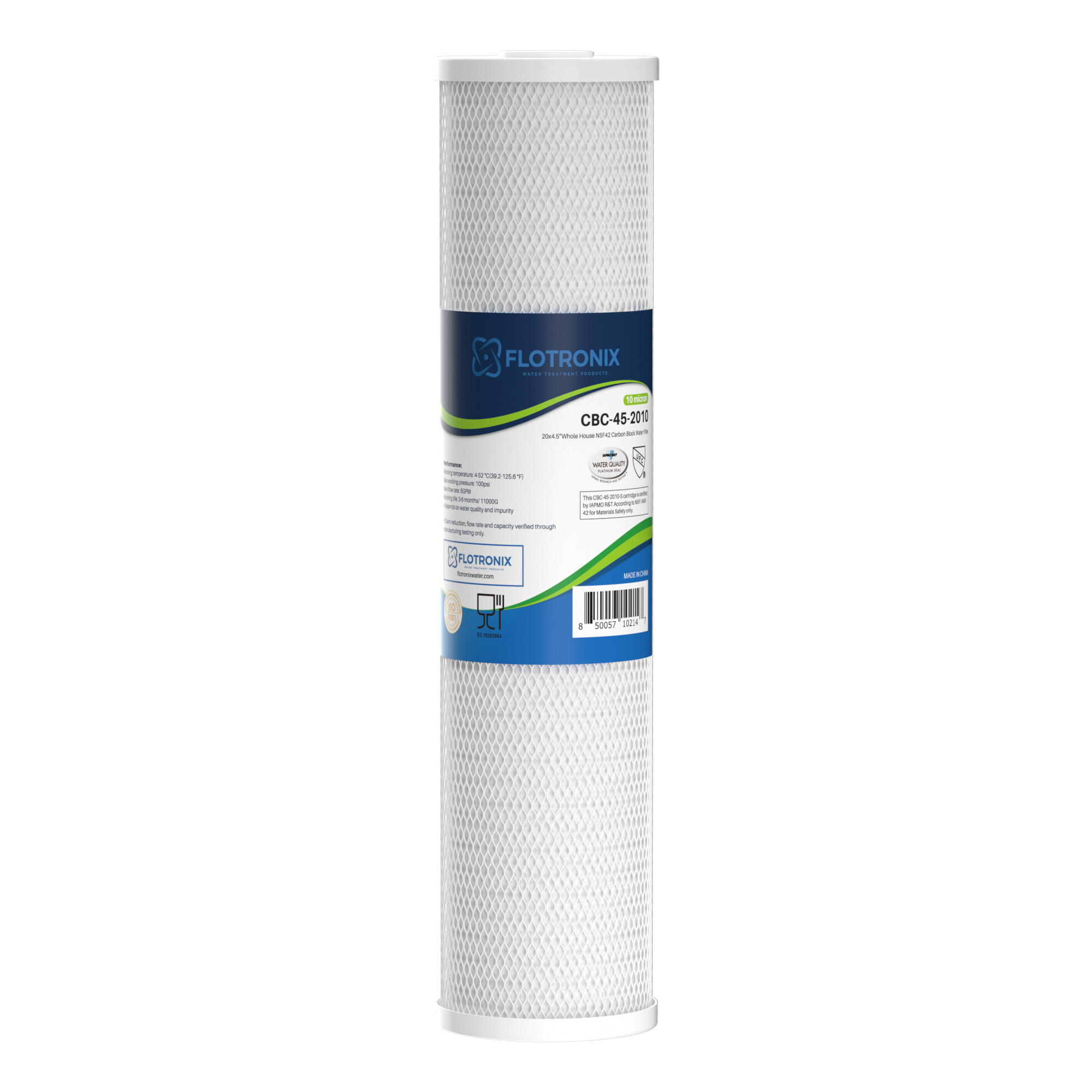 Flotronix Carbon Block Filter 4.5 x 20 10 Micron for Whole House Water Systems