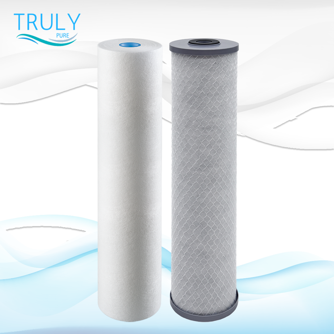 Pure 200 filter kit with 5 micron scale reduction filter and 1 micron PFAS carbon filter for whole house water filtration